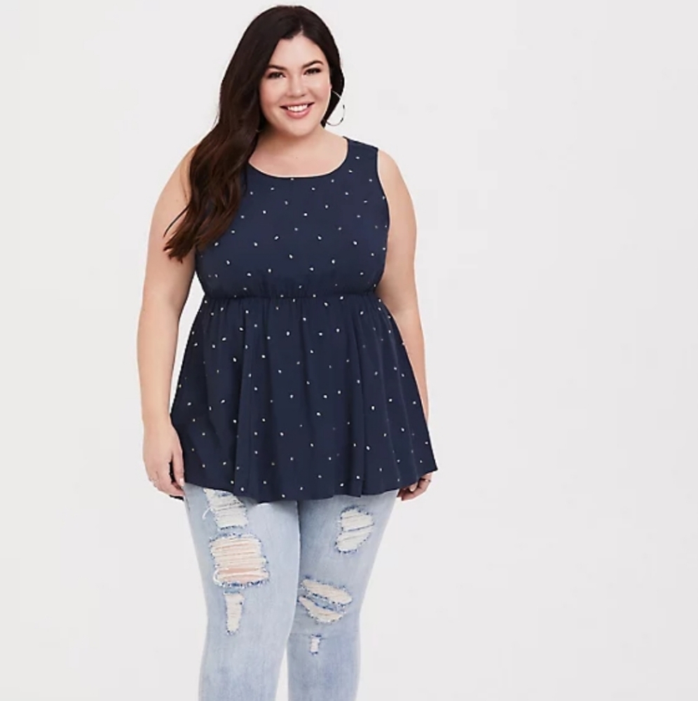 Torrid navy foil babydoll tank